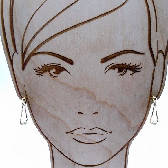 Vintage Crown Trifari Pearl Drop Earrings, Chic Gold Tone Dainty Chain Clip On - Picture 2 of 5